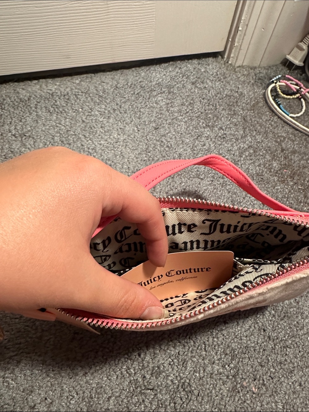Juicy Couture Light Pink Embroidered Mini Shoulder Bag with Heart Charm - Picture 6 of 6